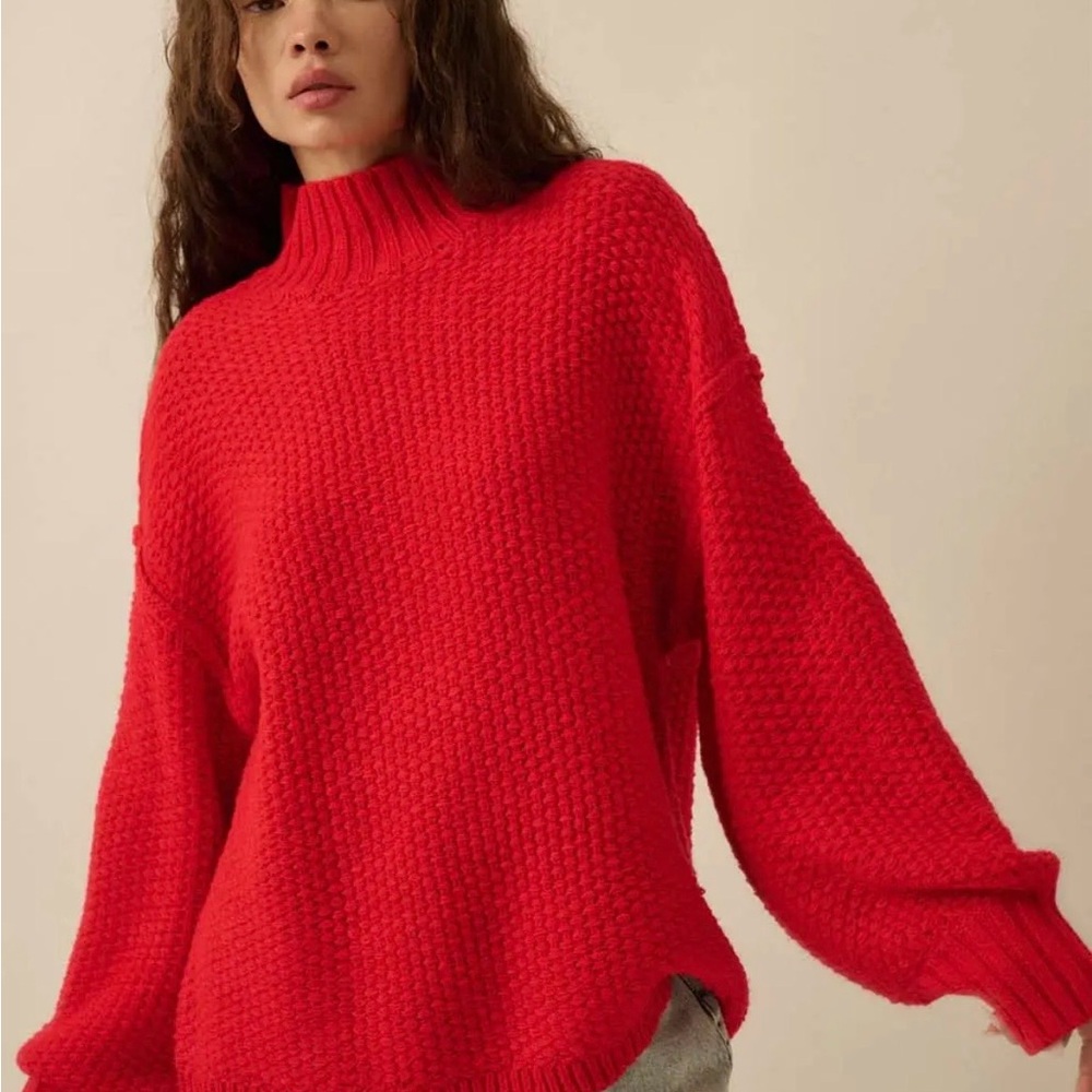 Promesa Red Chunky Cowl Neck Sweater